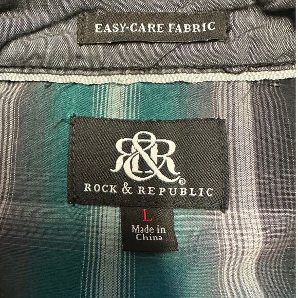 Rock & Republic Checked Western Style Button Down Size L - Picture 4 of 7